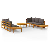 5 Piece Garden Lounge Set with Dark Grey Cushions Acacia Wood