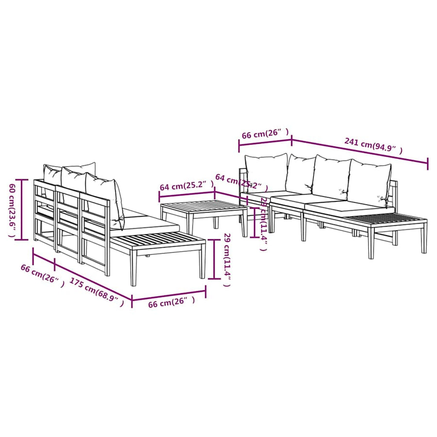5 Piece Garden Lounge Set with Dark Grey Cushions Acacia Wood