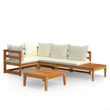 4 Piece Garden Lounge Set with Cream White Cushions Acacia Wood - Front View
