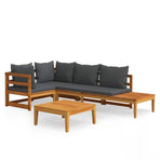 4 Piece Garden Lounge Set with Dark Grey Cushions Acacia Wood