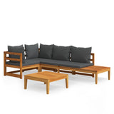 4 Piece Garden Lounge Set with Dark Grey Cushions Acacia Wood - Front View