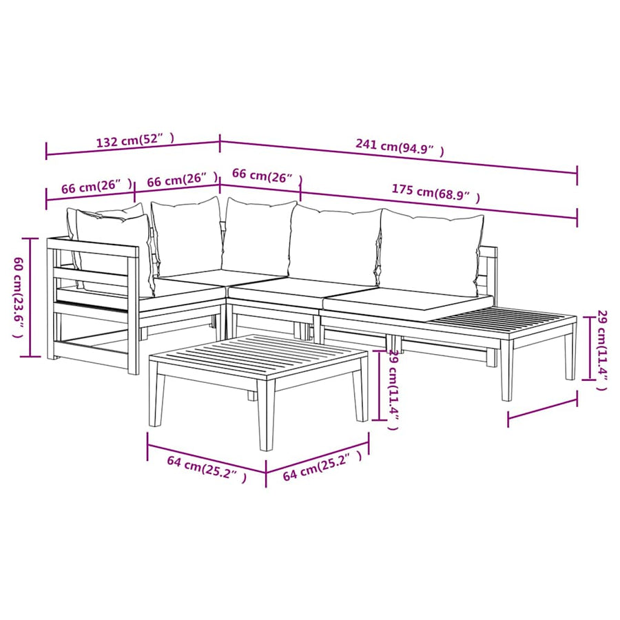 4 Piece Garden Lounge Set with Dark Grey Cushions Acacia Wood
