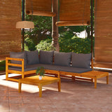 4 Piece Garden Lounge Set with Dark Grey Cushions Acacia Wood