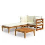 3 Piece Garden Lounge Set with Cream White Cushions Acacia Wood - Front View