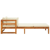 3 Piece Garden Lounge Set with Cream White Cushions Acacia Wood - Close-Up Angle