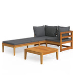 3 Piece Garden Lounge Set with Dark Grey Cushions Acacia Wood
