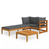 3 Piece Garden Lounge Set with Dark Grey Cushions Acacia Wood - Front View