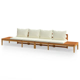 Garden Benches with Cream White Cushions 2 pcs Acacia Wood - Front View