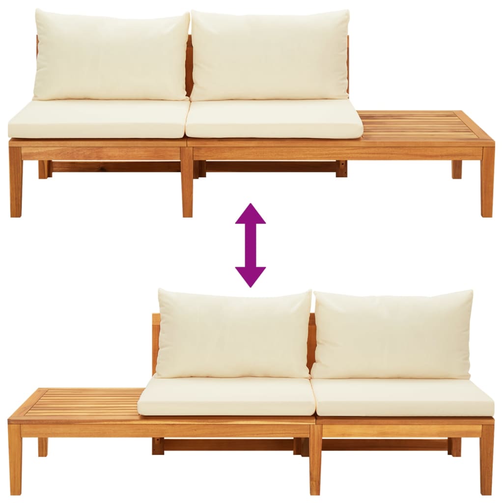 Garden Benches with Cream White Cushions 2 pcs Acacia Wood