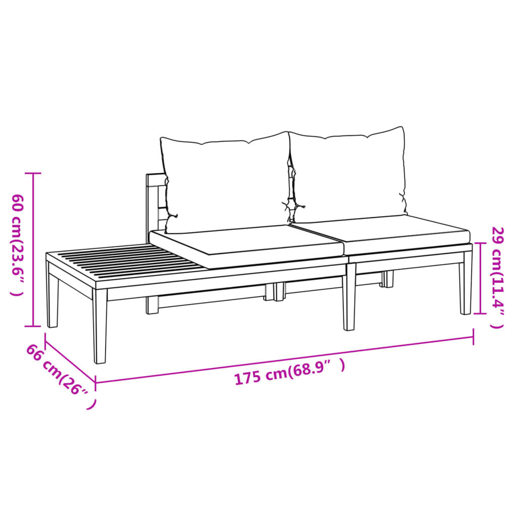 Garden Benches with Cream White Cushions 2 pcs Acacia Wood