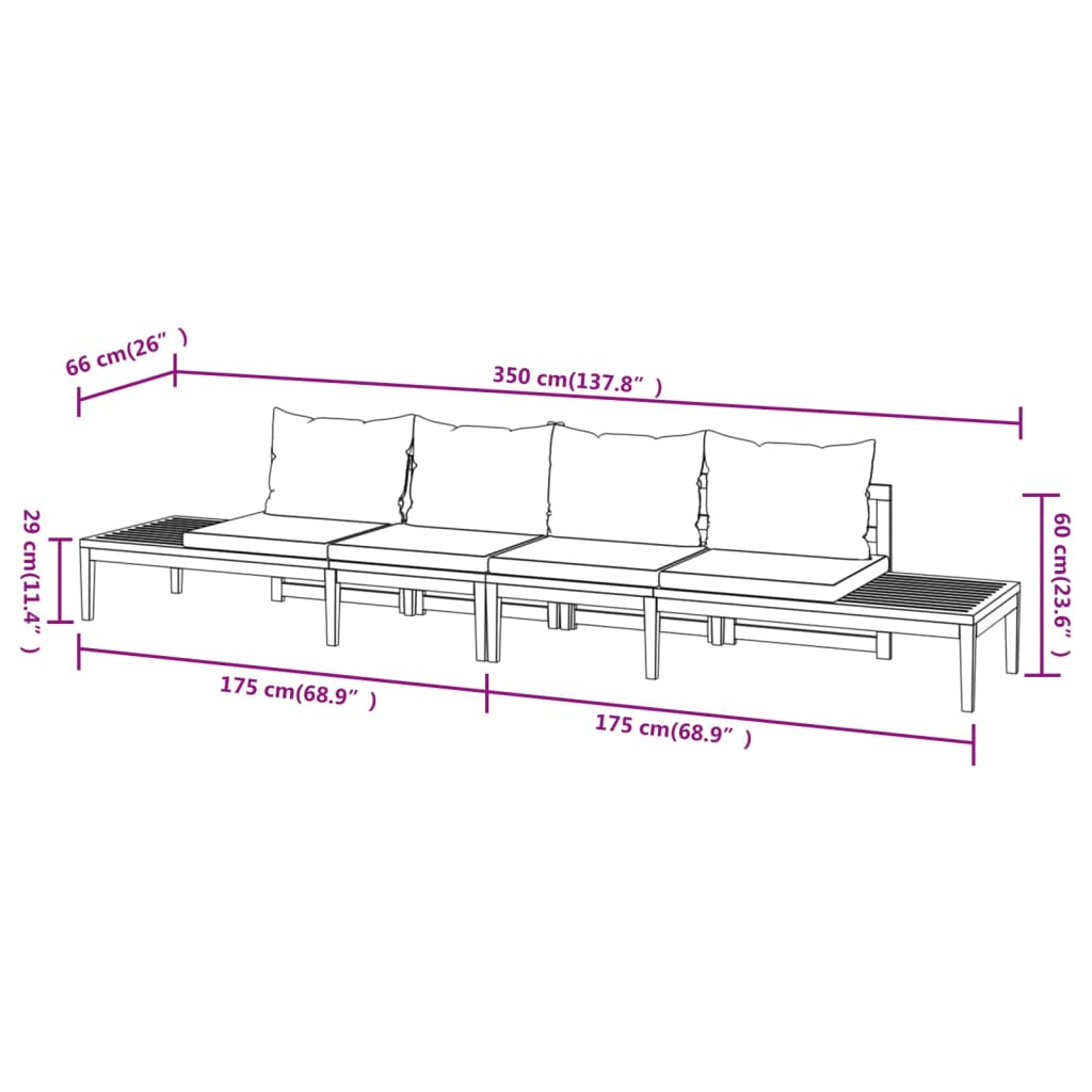 Garden Benches with Cream White Cushions 2 pcs Acacia Wood