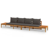 Garden Benches with Dark Grey Cushions 2 pcs Acacia Wood - Front View