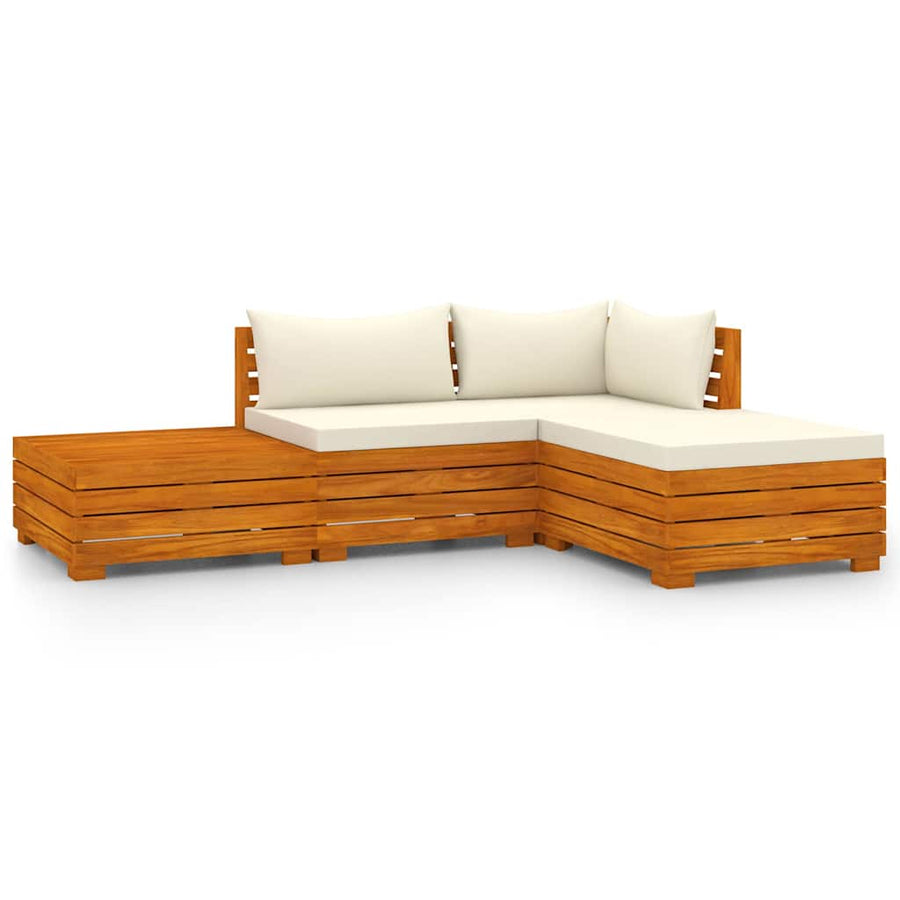4 Piece Garden Lounge Set with Cushions Solid Acacia Wood