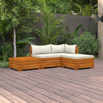 4 Piece Garden Lounge Set with Cushions Solid Acacia Wood
