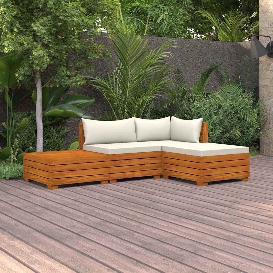 4 Piece Garden Lounge Set with Cushions Solid Acacia Wood