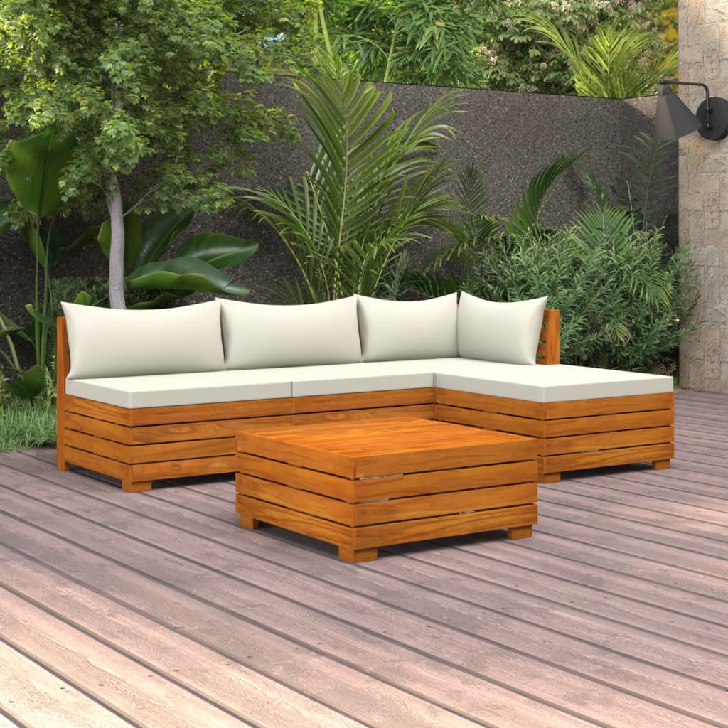 5 Piece Garden Lounge Set with Cushions Solid Wood Acacia