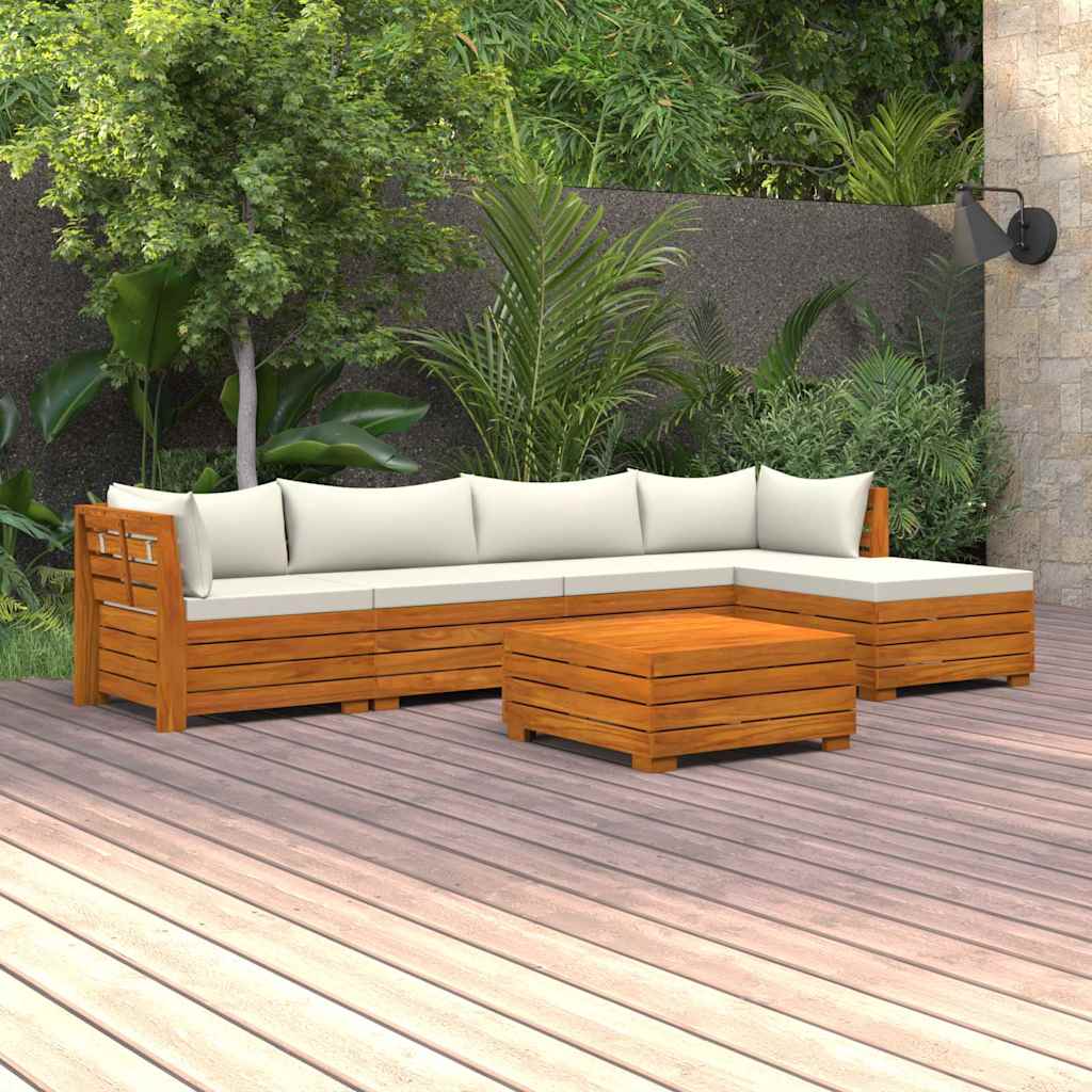 6 Piece Garden Lounge Set with Cushions Solid Acacia Wood