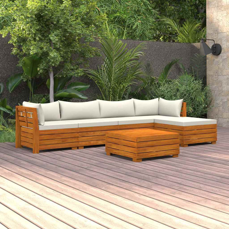 6 Piece Garden Lounge Set with Cushions Solid Acacia Wood