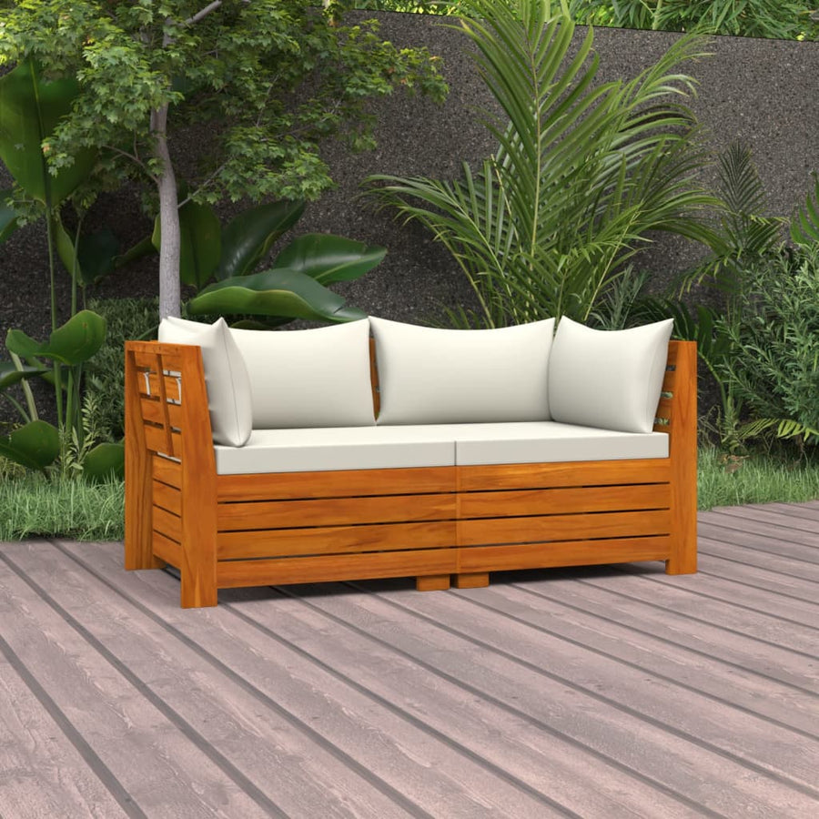 2-Seater Garden Sofa with Cushions Solid Acacia Wood