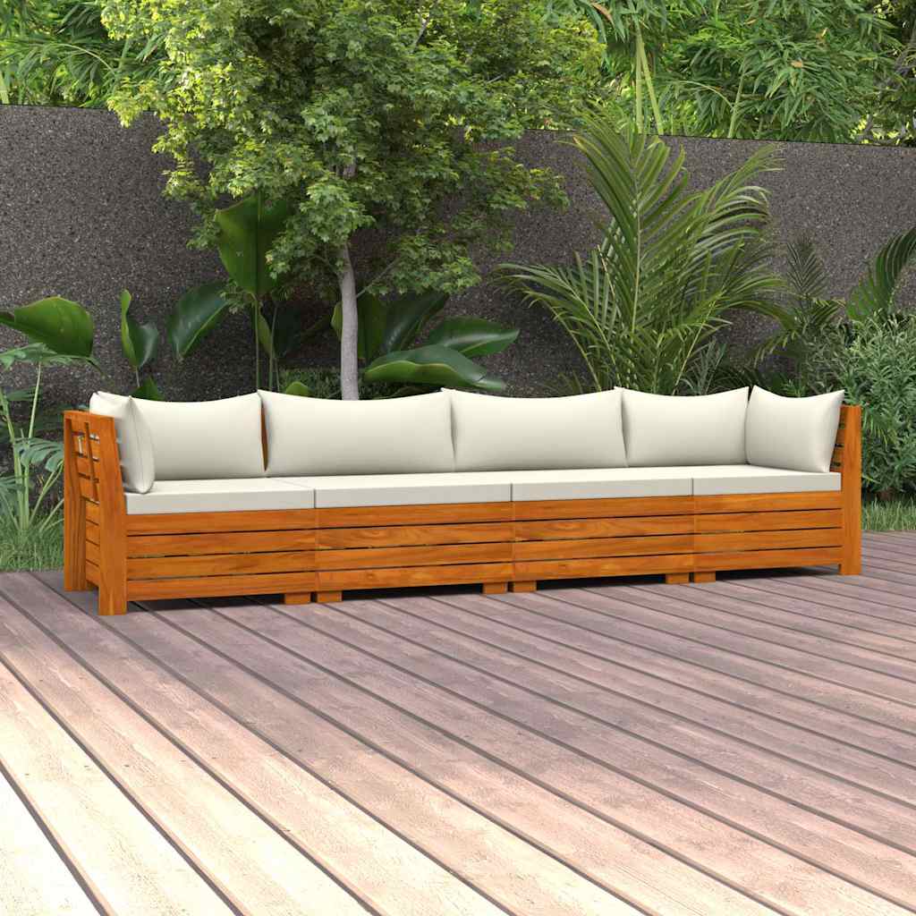 4-Seater Garden Sofa with Cushions Solid Acacia Wood