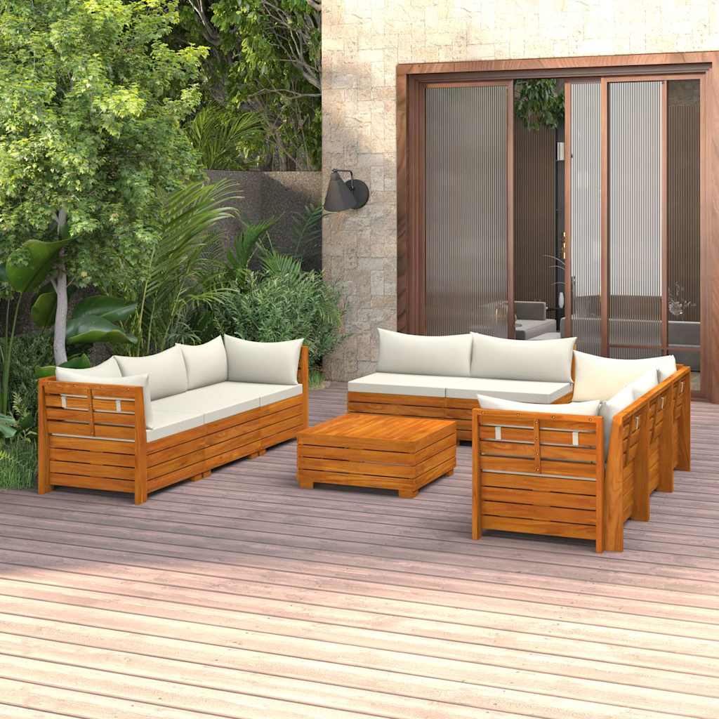 9 Piece Garden Lounge Set with Cushions Solid Wood Acacia