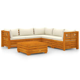 6 Piece Garden Lounge Set with Cushions Solid Acacia Wood - Front View