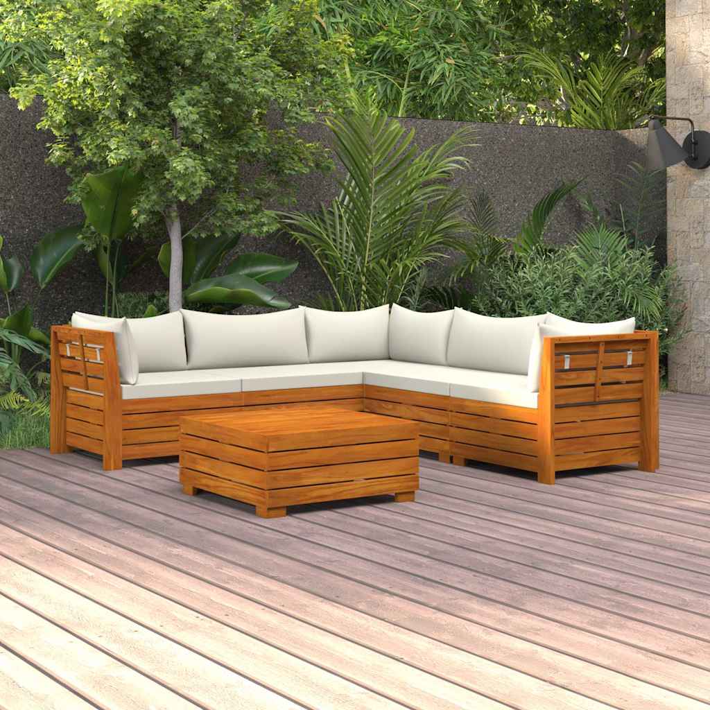 6 Piece Garden Lounge Set with Cushions Solid Acacia Wood