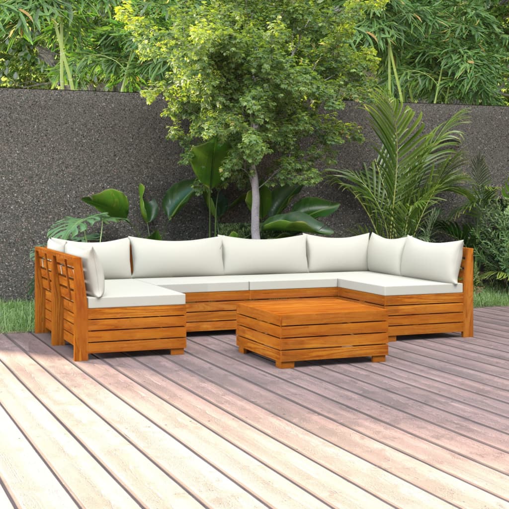 7 Piece Garden Lounge Set with Cushions Solid Wood Acacia