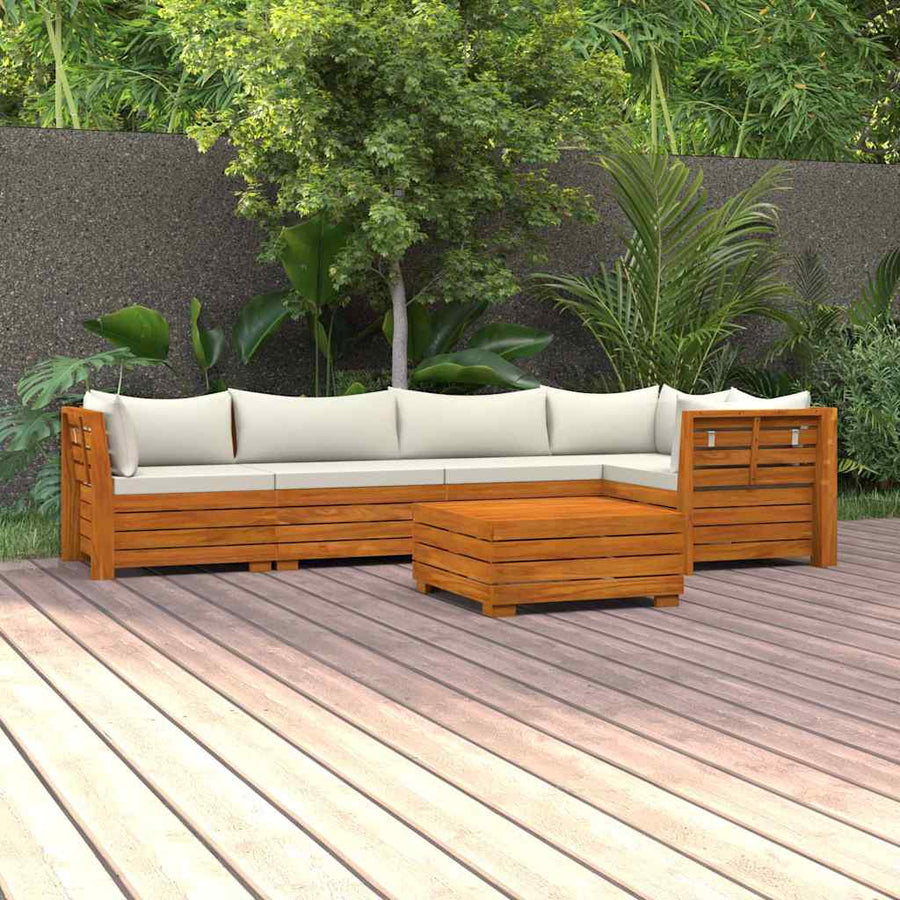 6 Piece Garden Lounge Set with Cushions Solid Acacia Wood