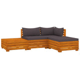 4 Piece Garden Lounge Set with Cushions Solid Acacia Wood - Front View