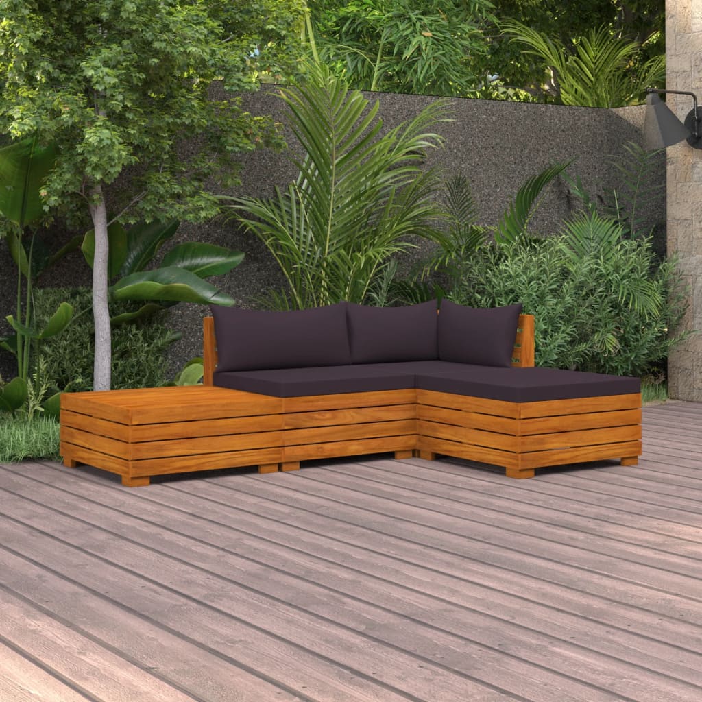 4 Piece Garden Lounge Set with Cushions Solid Acacia Wood