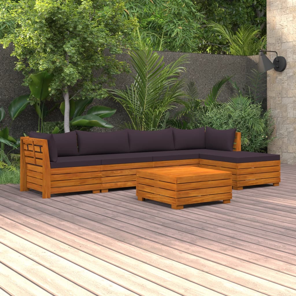 6 Piece Garden Lounge Set with Cushions Solid Acacia Wood