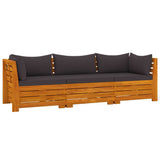 3-Seater Garden Sofa with Cushions Solid Wood Acacia - Front View