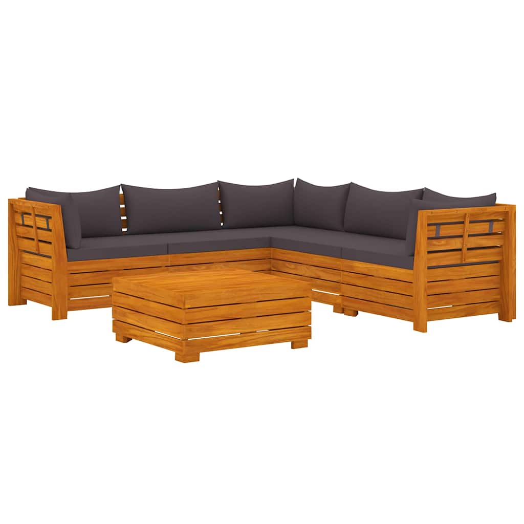 6 Piece Garden Lounge Set with Cushions Solid Acacia Wood