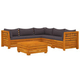 6 Piece Garden Lounge Set with Cushions Solid Acacia Wood - Front View