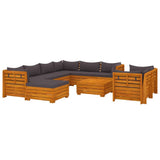 10 Piece Garden Lounge Set with Cushions Solid Wood Acacia - Front View