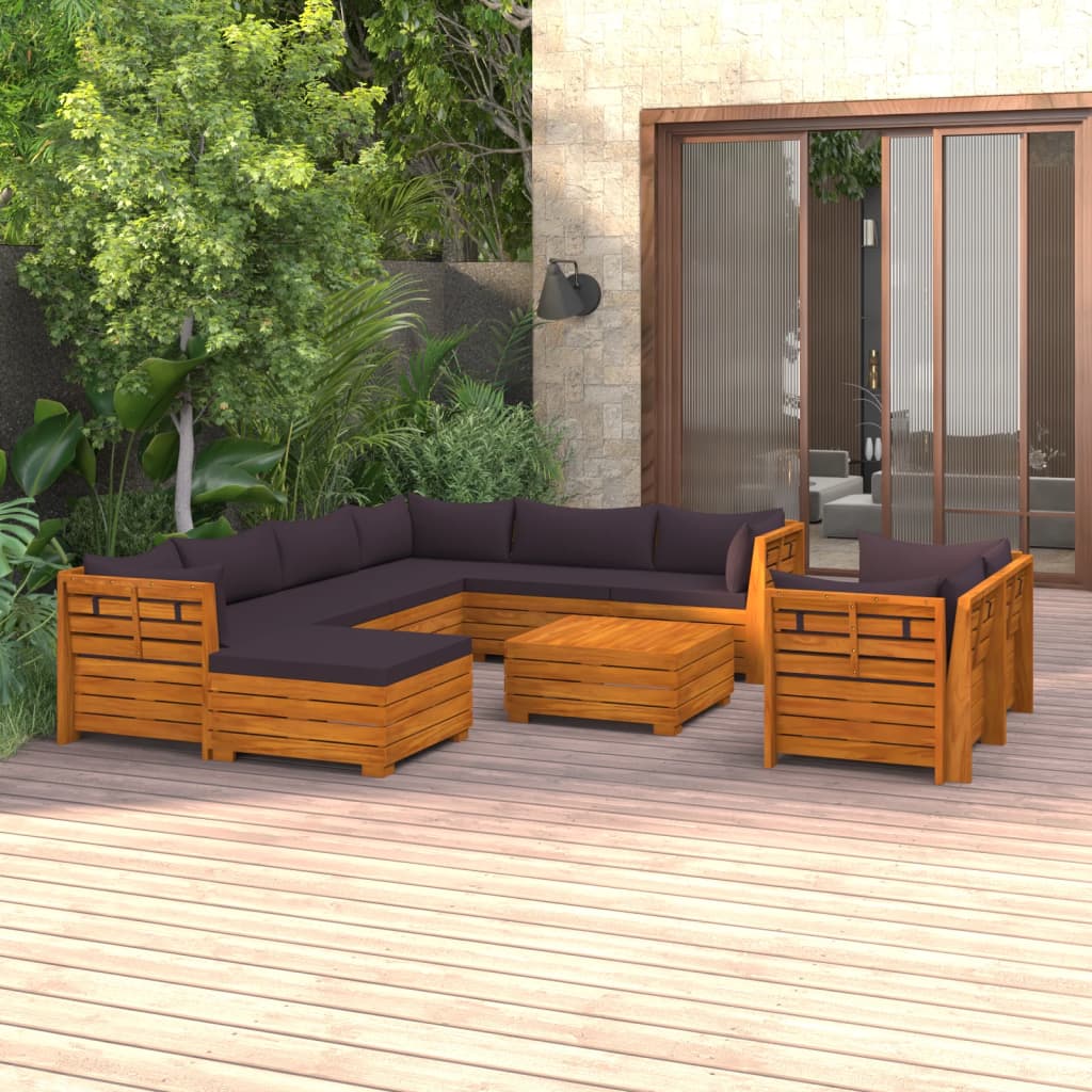 10 Piece Garden Lounge Set with Cushions Solid Wood Acacia