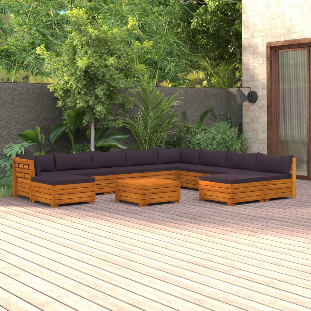 11 Piece Garden Lounge Set with Cushions Solid Wood Acacia
