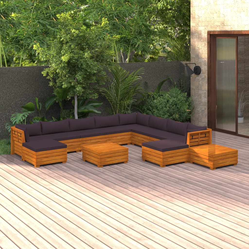 12 Piece Garden Lounge Set with Cushions Solid Acacia Wood