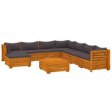 9 Piece Garden Lounge Set with Cushions Solid Wood Acacia - Front View