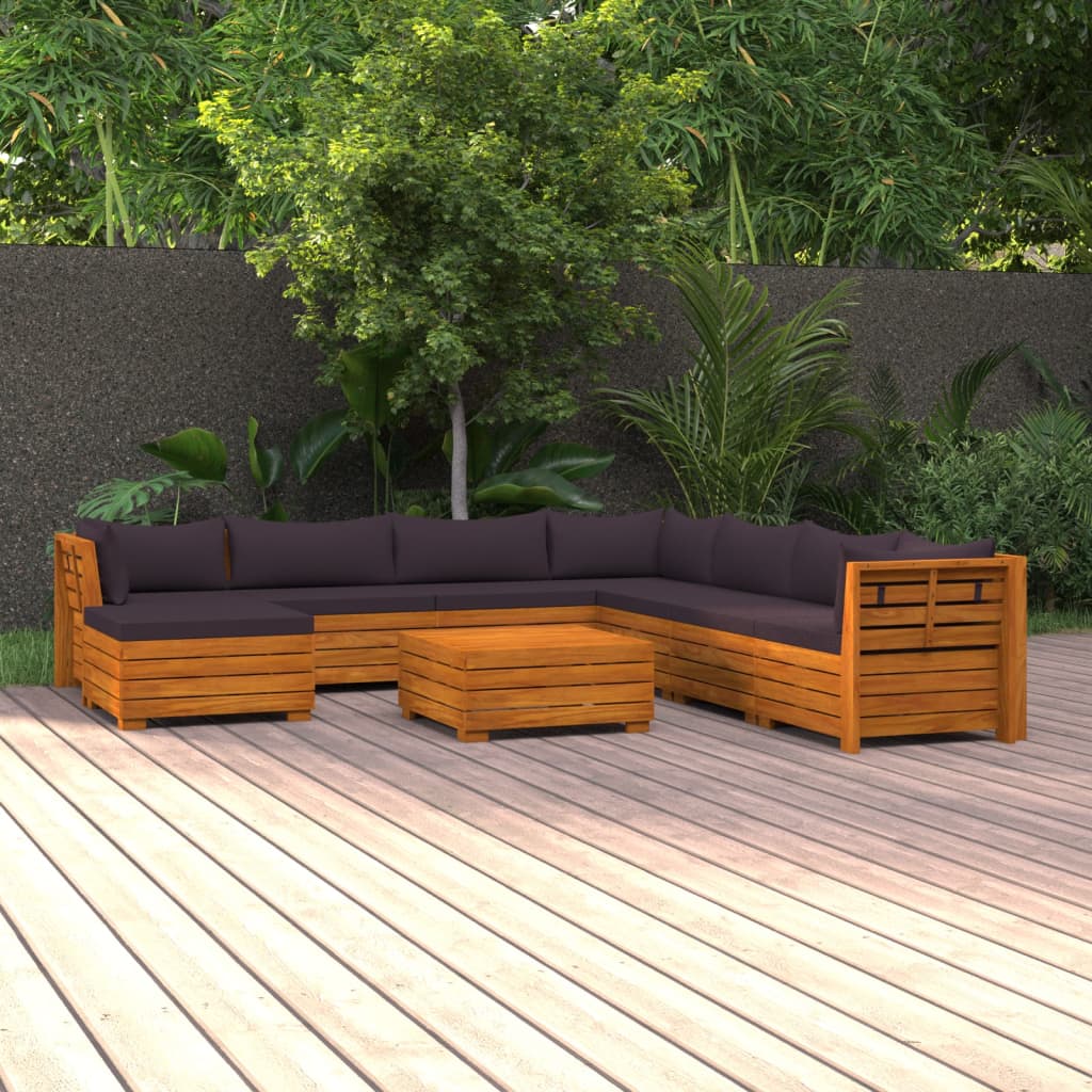9 Piece Garden Lounge Set with Cushions Solid Wood Acacia