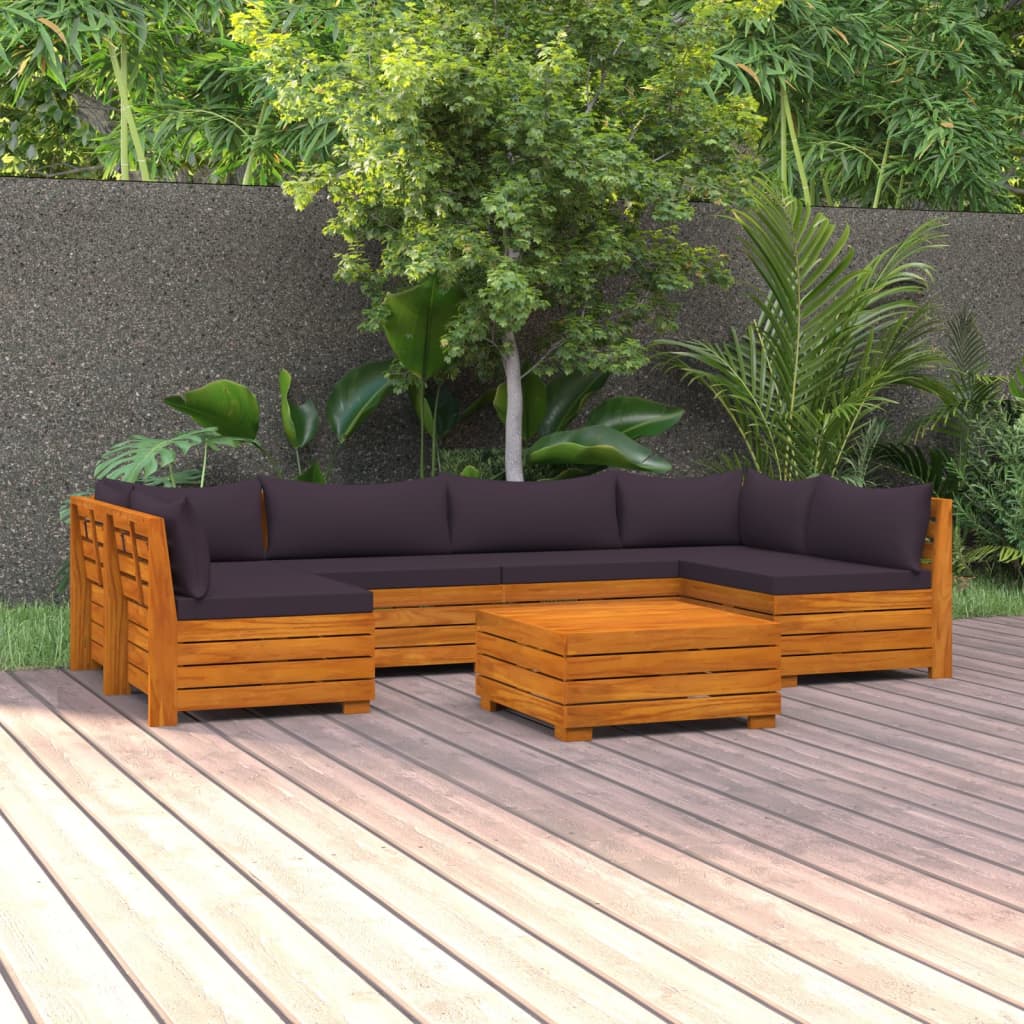 7 Piece Garden Lounge Set with Cushions Solid Wood Acacia