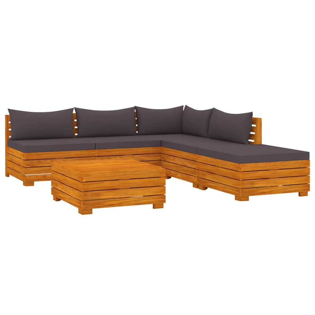 6 Piece Garden Lounge Set with Cushions Solid Acacia Wood
