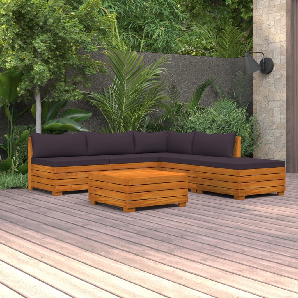 6 Piece Garden Lounge Set with Cushions Solid Acacia Wood