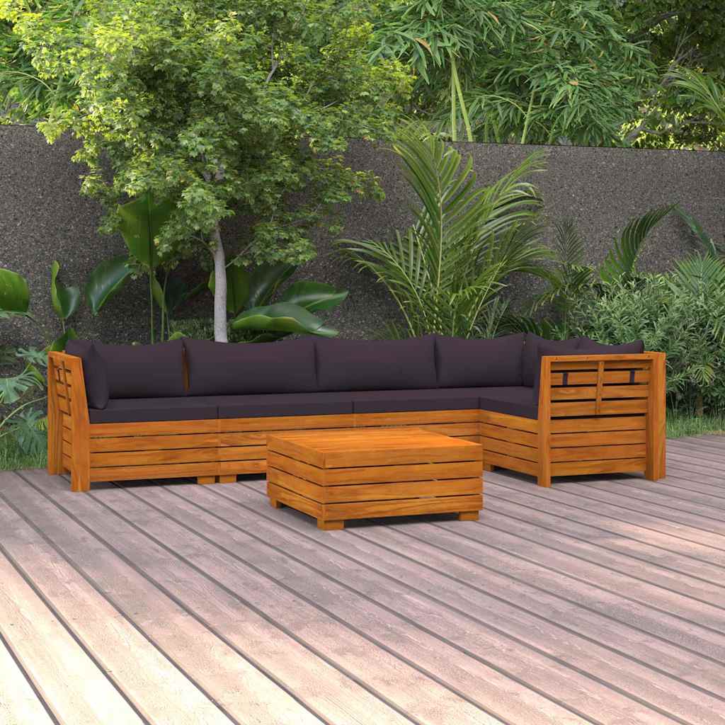 6 Piece Garden Lounge Set with Cushions Solid Acacia Wood