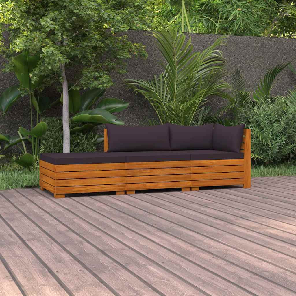 3 Piece Garden Lounge Set with Cushions Solid Wood Acacia