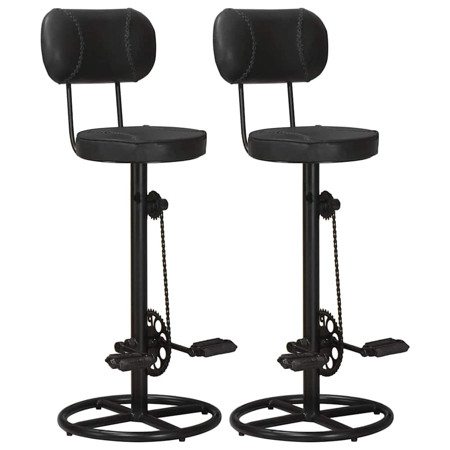 Bar Stools 2 pcs Black Real Goat Leather