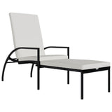 Sun Lounger with Footrest PE Rattan Black - Front View