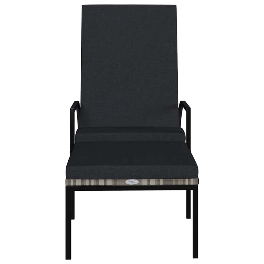 Sun Lounger with Footrest PE Rattan Grey