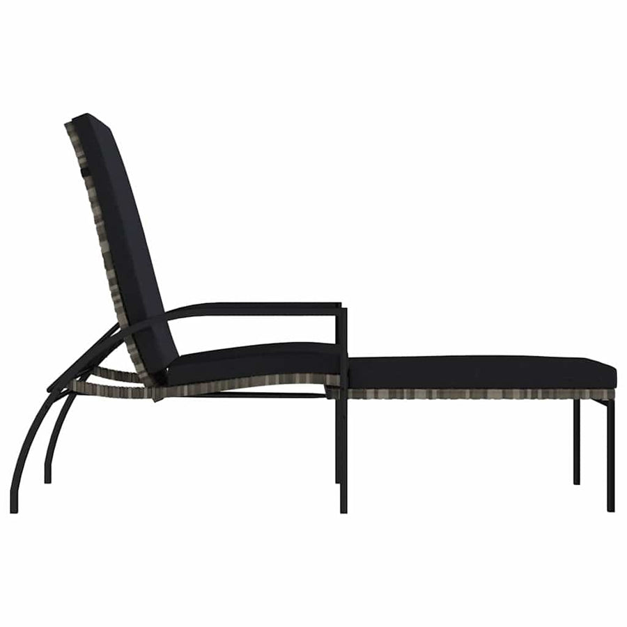 Sun Lounger with Footrest PE Rattan Grey